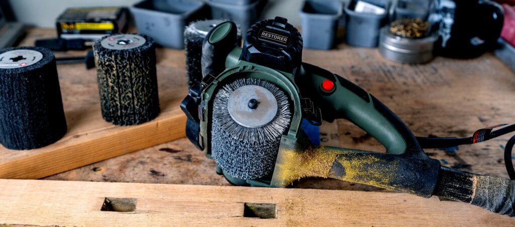 restorer-tool-nylon-brush-attachment-wheel, paint stripping, refinishing wood furniture