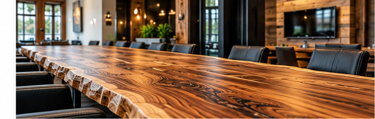Richly textured live-edge wood conference table