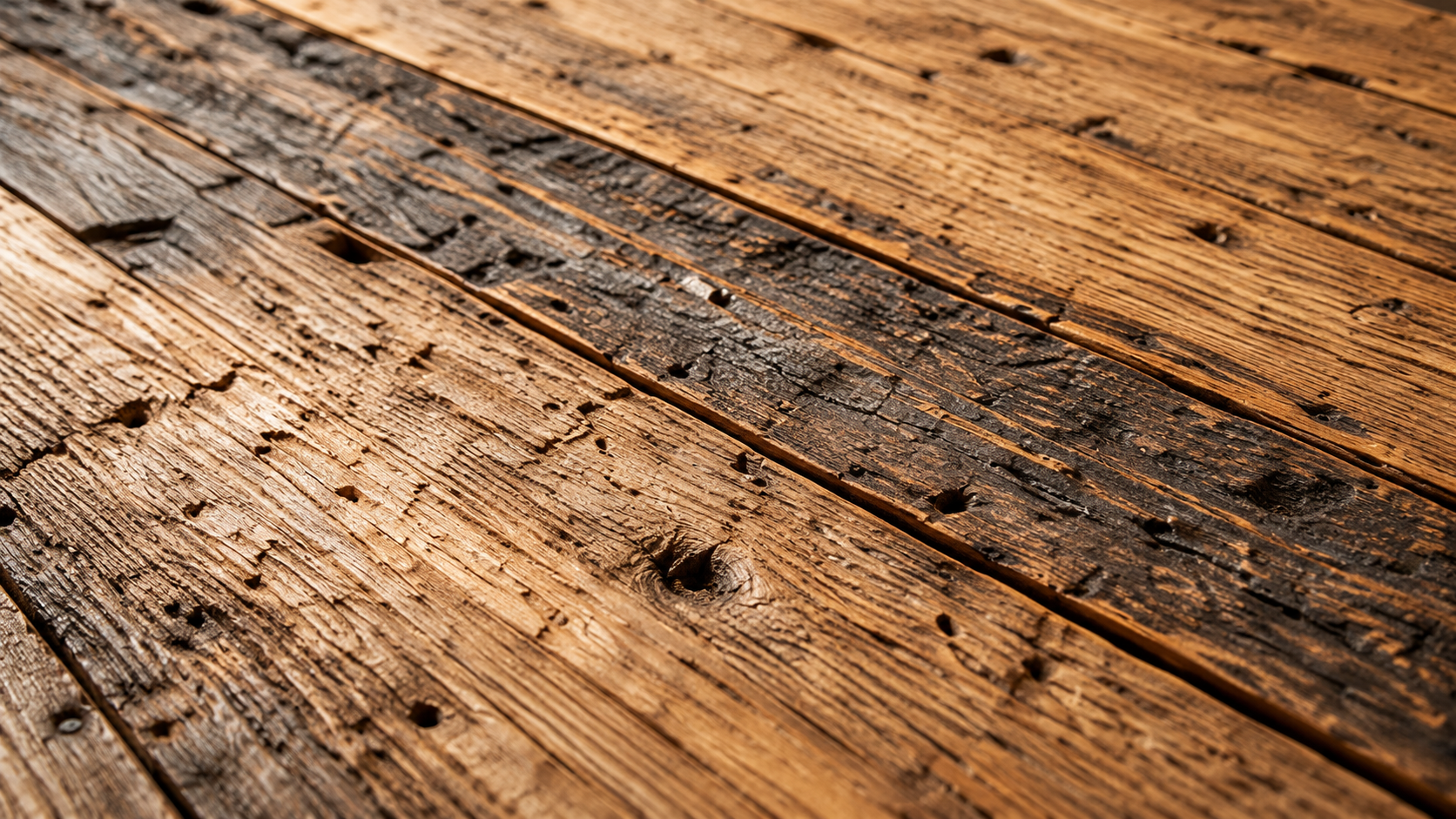 Weathered reclaimed wood boards with warm natural patina
